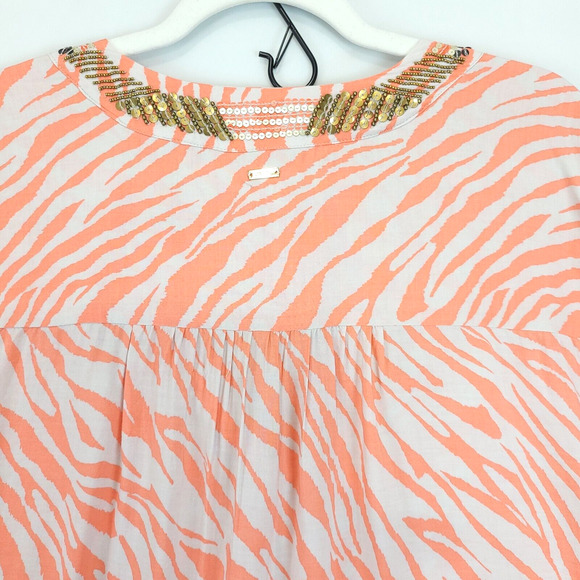 Chico's Animal Print Beaded Sequin Modal Tunic Women XXL Coral Beige V Neck - Picture 9 of 14